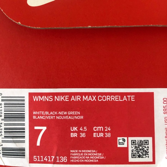 Womens Nike Air Max Correlate White/New Green/ Bright Mango/Black Size 7 - Picture 11 of 11